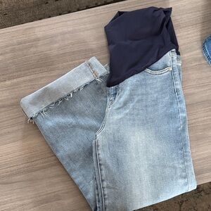 Maternity full panel pink blush Women's wide leg Blue Jeans never worn